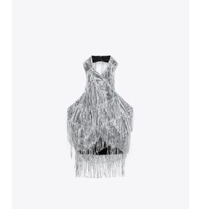 Silver Fringe Halter Top